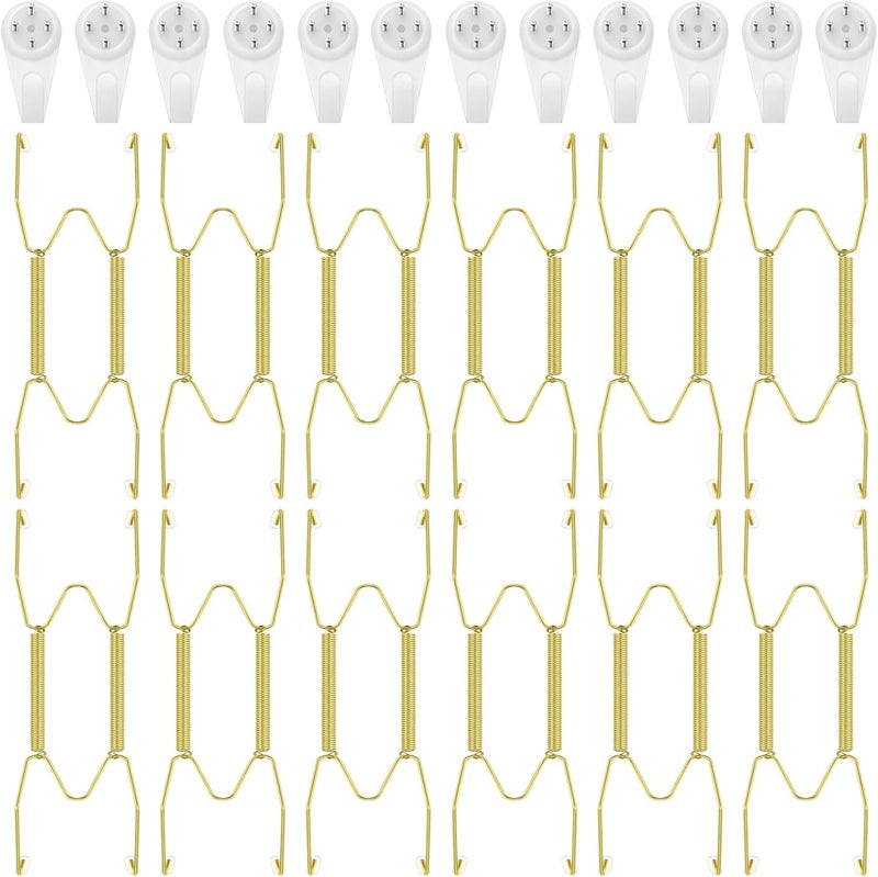 Hotop 12 Pieces Plate Hangers for Wall Stainless Steel Wire Invisible Heavy Duty Plate Hangers Display Holders with 12 Pieces Hooks for Wall Decorative(4-5 Inch,Gold) - Image 1