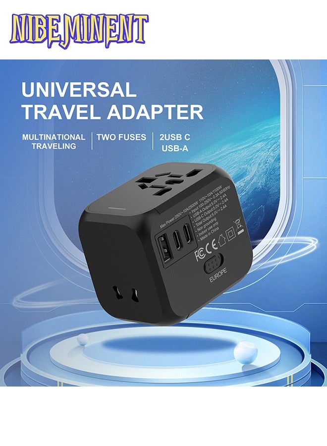 NIBEMINENT Travel Adapter - 2500W Global Voltage Converter with C-Type Plug, Compact & Lightweight Design for US, UK, EU, AU Black- Perfect for Business Trips & Vacations, International Travel Adapter  - Image 4