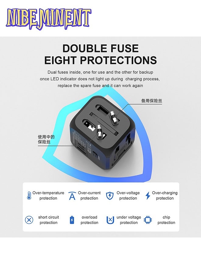 NIBEMINENT Travel Adapter - 2500W Global Voltage Converter with C-Type Plug, Compact & Lightweight Design for US, UK, EU, AU Black- Perfect for Business Trips & Vacations, International Travel Adapter  - Image 5
