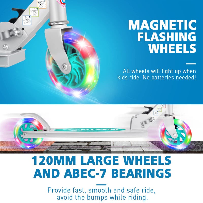 BELEEV سكوتر BELEEV V1 للأطفال، سكوتر قابل للطي بعجلتين للفتيات والفتيان، 3 ارتفاعات قابلة للتعديل، عجلات مضيئة، سكوتر خفيف الوزن مع دعامة للأطفال من عمر 3-12 (أكوا) - Image 2