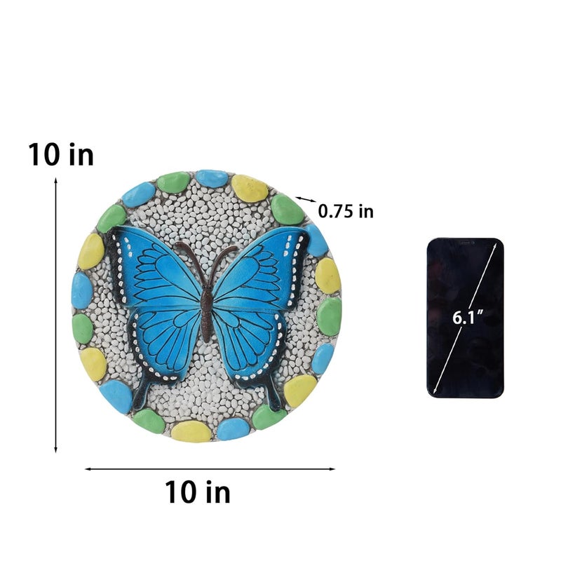 Cynkeyee Decorative Butterfly Garden Stepping Stone - Round 10-Inch Concrete, Multi-Colored with Blue Design, Pebble Background for Outdoor Pathways Cynkeyee - Image 2