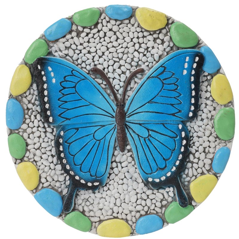 Cynkeyee Decorative Butterfly Garden Stepping Stone - Round 10-Inch Concrete, Multi-Colored with Blue Design, Pebble Background for Outdoor Pathways Cynkeyee - Image 1