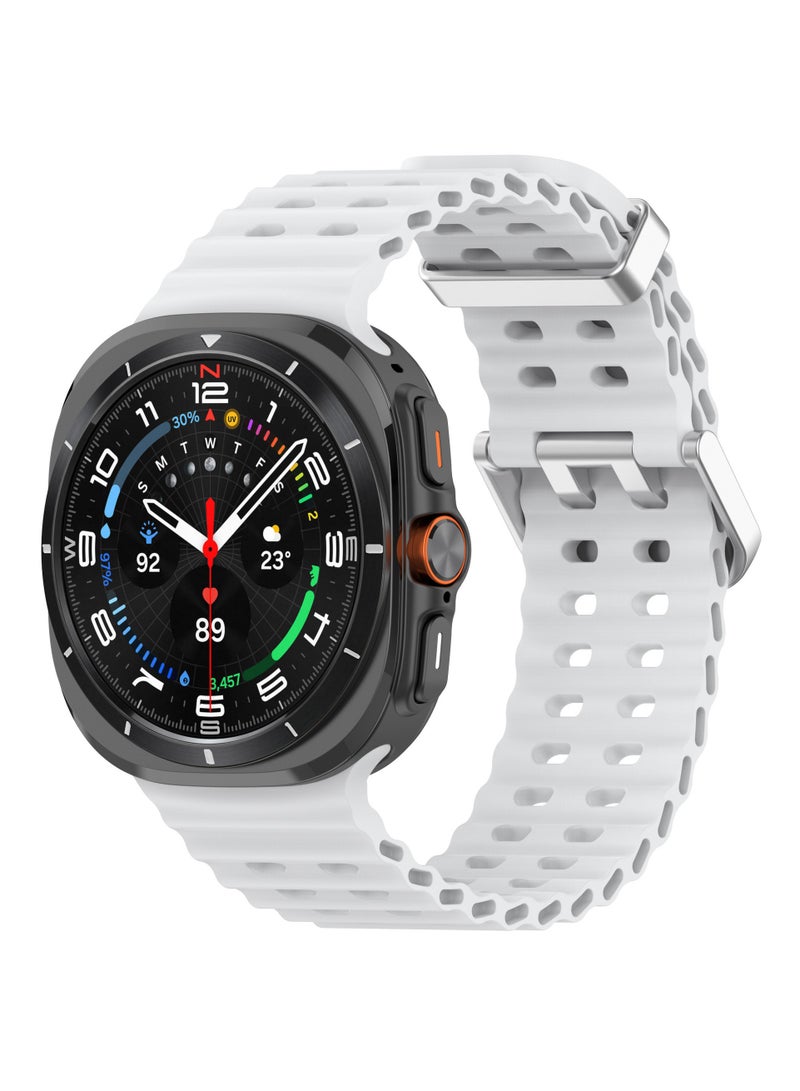 Youque Ocean Wave Shape Silicone Sport Watch Strap/Watchband for Samsung Galaxy Watch Ultra 47MM2025 White - Image 2