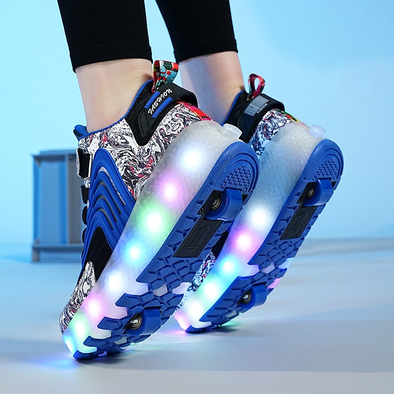 Runs Shoes Girls Boys And Children Two-Wheel Four-Wheel Pulley Skating 6 To 12 Years Old Charging Contraction Summer Handsome X20 - Image 2