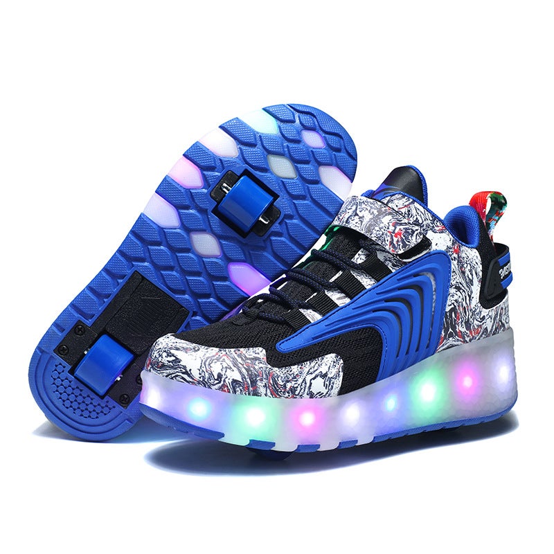 Runs Shoes Girls Boys And Children Two-Wheel Four-Wheel Pulley Skating 6 To 12 Years Old Charging Contraction Summer Handsome X20 - Image 1