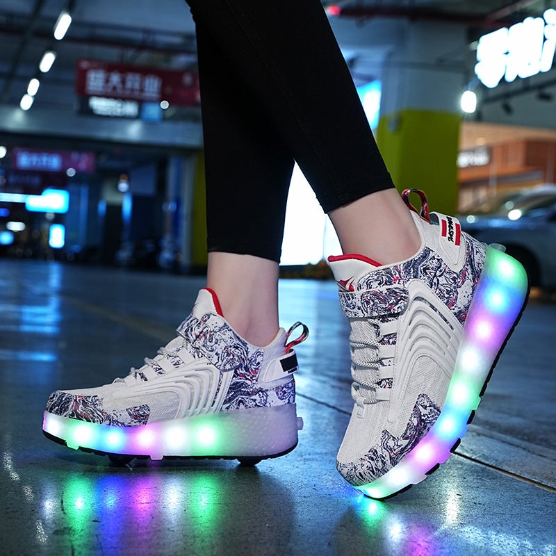 Runs Shoes Girls Boys And Children Two-Wheel Four-Wheel Pulley Skating 6 To 12 Years Old Charging Contraction Summer Handsome X20 - Image 4