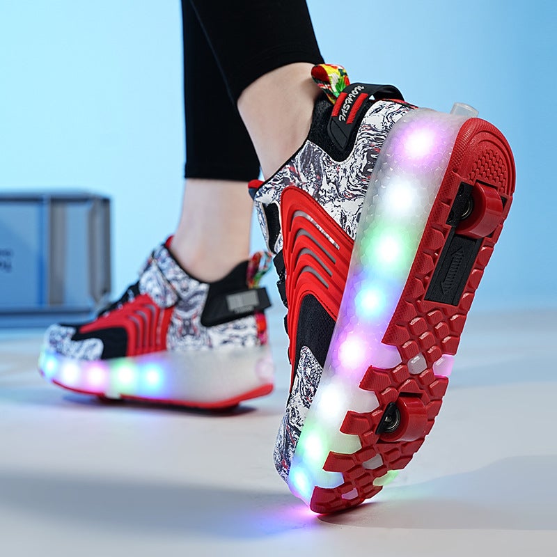 Runs Shoes Girls Boys And Children Two-Wheel Four-Wheel Pulley Skating 6 To 12 Years Old Charging Contraction Summer Handsome X20 - Image 5