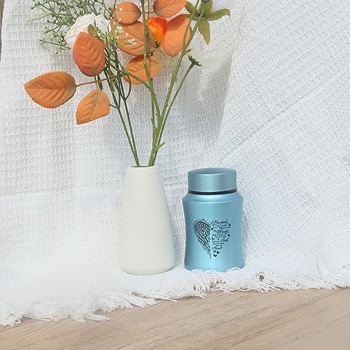 BRUKUSUR 4.5 Inches Small Urn for Human Ashes Stainless Steel Mini Cremation Urn Small Keepsake Urn Heart Wing Pattern Memorial Ashes Container-Blue - Image 2