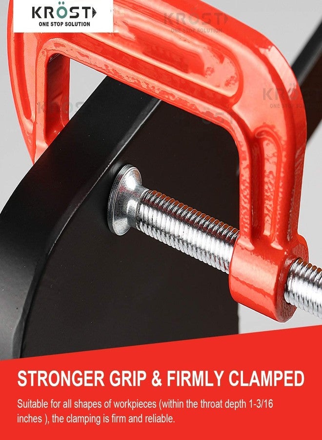 KROST Heavy Duty C and G Clamp Set, 2" C-Clamp for Metalworking, Woodworking, 2-Inch Max Jaw Opening, Red - Image 4