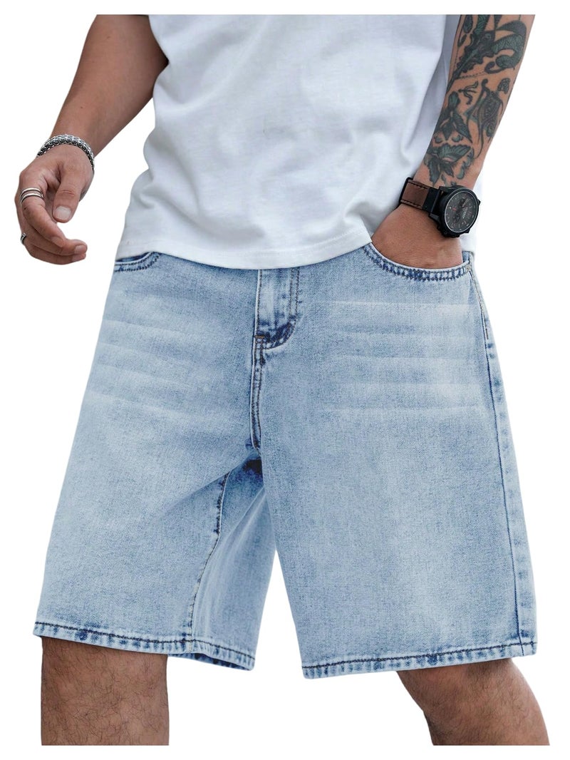 Verdusa Men's Jorts Baggy Jean Shorts Mid Waist Vintage Summer Denim Shorts Medium Wash Medium - Image 1