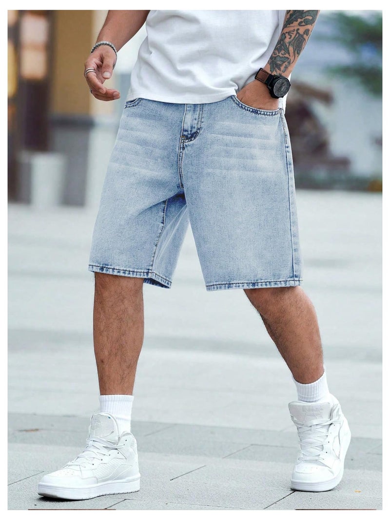Verdusa Men's Jorts Baggy Jean Shorts Mid Waist Vintage Summer Denim Shorts Medium Wash Medium - Image 5