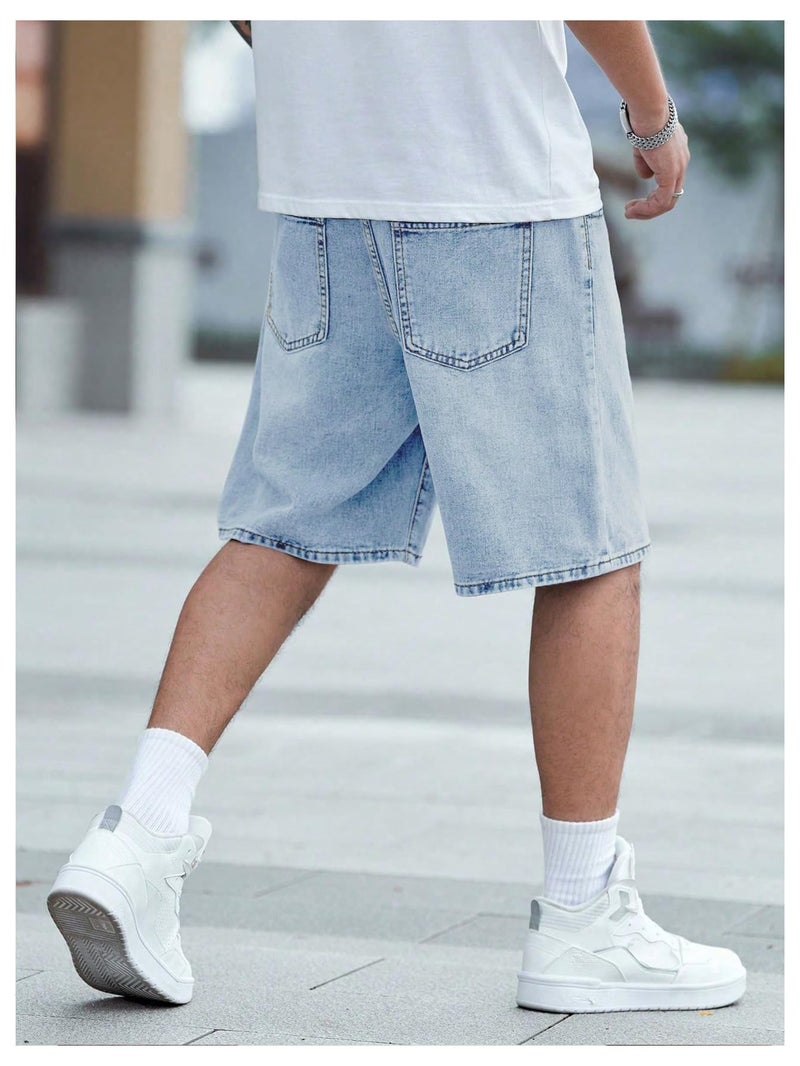 Verdusa Men's Jorts Baggy Jean Shorts Mid Waist Vintage Summer Denim Shorts Medium Wash Medium - Image 2