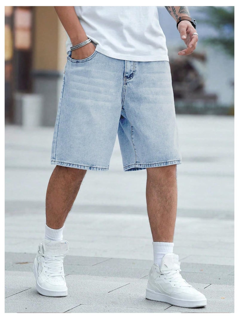 Verdusa Men's Jorts Baggy Jean Shorts Mid Waist Vintage Summer Denim Shorts Medium Wash Medium - Image 4