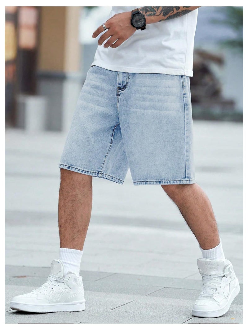 Verdusa Men's Jorts Baggy Jean Shorts Mid Waist Vintage Summer Denim Shorts Medium Wash Medium - Image 3