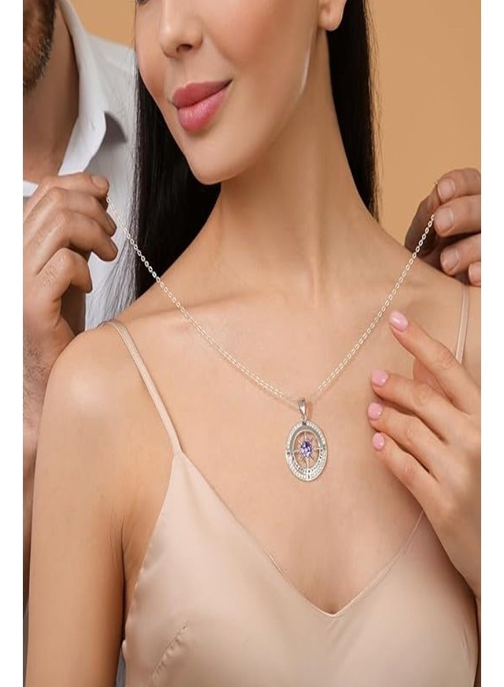 Zifeel Compass Necklace Gifts for Women wife - S925 Sterling Silver Birthstone Necklaces for Women - Anniversary Birthday Gifts for Her Wife Girlfriend - Valentines Day Mom Mothers Day  Gifts Jewelry for Women - Image 2