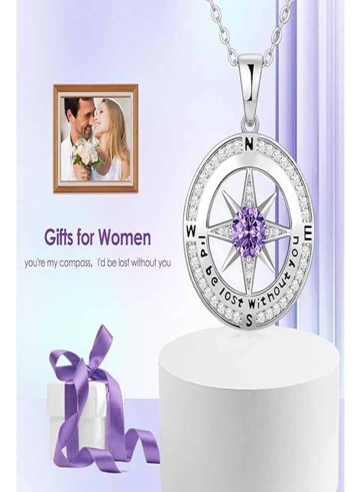 Zifeel Compass Necklace Gifts for Women wife - S925 Sterling Silver Birthstone Necklaces for Women - Anniversary Birthday Gifts for Her Wife Girlfriend - Valentines Day Mom Mothers Day  Gifts Jewelry for Women - Image 3