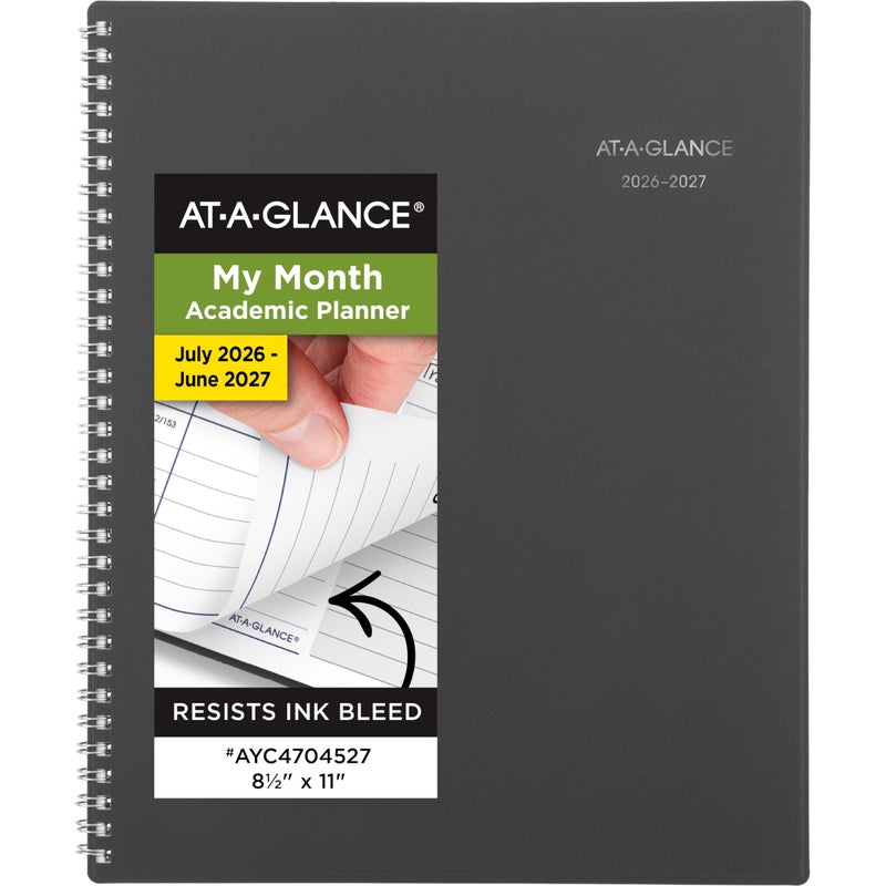 AT-A-GLANCE Planner 2026-2027 Monthly Academic 12-Month July-June Calendar Notebook, 8-1/2" x 11", DayMinder, Charcoal (AYC47045) - Image 1