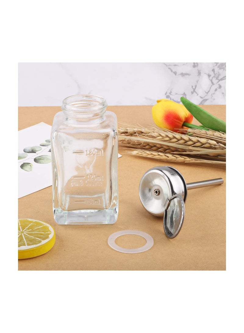 SOLARAE Push Down Lockable Pump Dispenser Bottle, 180ml Clear Glass Refillable Bottle with Metal Flip Cap for Liquid Remover, Makeup Remover, and Toner. - Image 5