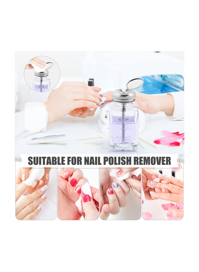 SOLARAE Push Down Lockable Pump Dispenser Bottle, 180ml Clear Glass Refillable Bottle with Metal Flip Cap for Liquid Remover, Makeup Remover, and Toner. - Image 4