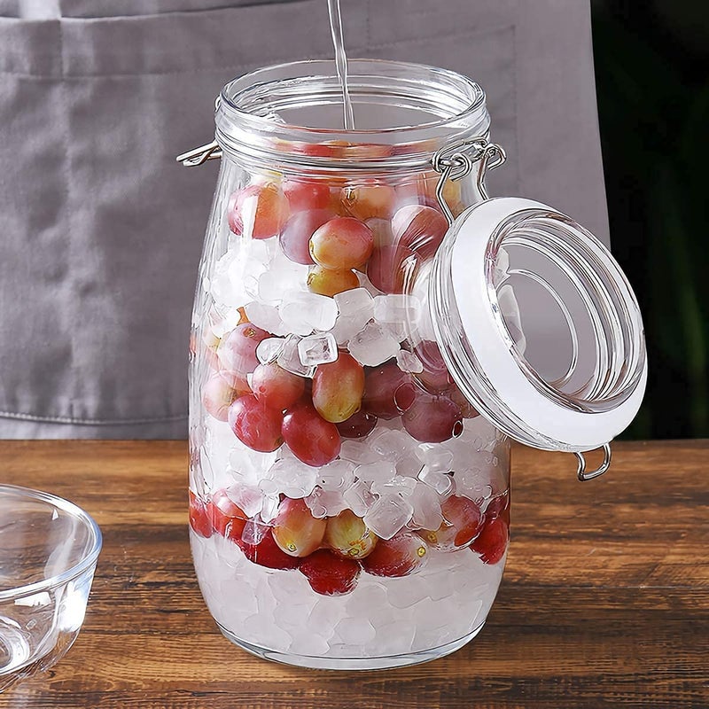 DANSR DANSR Round Airtight Glass Clear Storage Canister Food Storage Jars with Sealed Airtight Lids for Fermenting Preserving and Storage Cereal Beans Coffee Nuts Spice Pasta 1500ML1  - Image 4