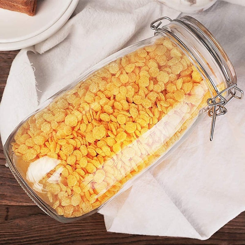 DANSR DANSR Round Airtight Glass Clear Storage Canister Food Storage Jars with Sealed Airtight Lids for Fermenting Preserving and Storage Cereal Beans Coffee Nuts Spice Pasta 1500ML1  - Image 5
