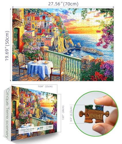 MINIWAN Italy Cinque Terre Jigsaw Puzzles for Adults 1000 Pieces Coastal Village Beautiful Landscape Scenery Sunset View with Letters on Back Hard Impossible Difficult challenging Family Puzzle 275x196 - Image 5