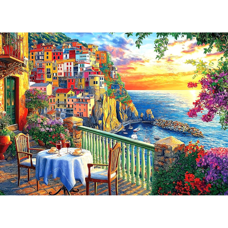 MINIWAN Italy Cinque Terre Jigsaw Puzzles for Adults 1000 Pieces Coastal Village Beautiful Landscape Scenery Sunset View with Letters on Back Hard Impossible Difficult challenging Family Puzzle 275x196 - Image 3