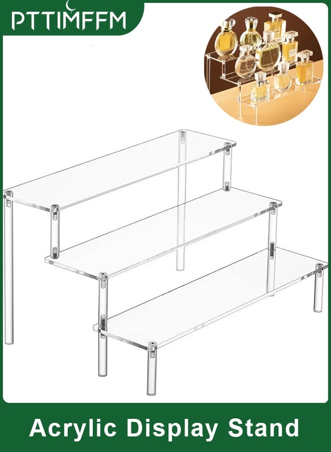PTTIMFFM 3-Tier Clear Acrylic Display Riser Stand, Space-Saving Organizer for Perfume, Skincare, Cupcakes, Spices, Figurines, Collectibles - Image 1