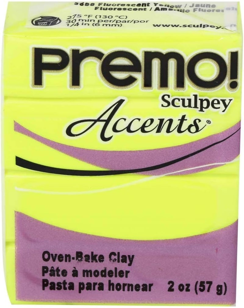 Polyform Sculpey Premo™ Fluorescent Yellow Polymer Oven-Bake Clay, 2 oz - Non-Toxic and Ideal for Jewelry Making and DIY Projects - Image 1