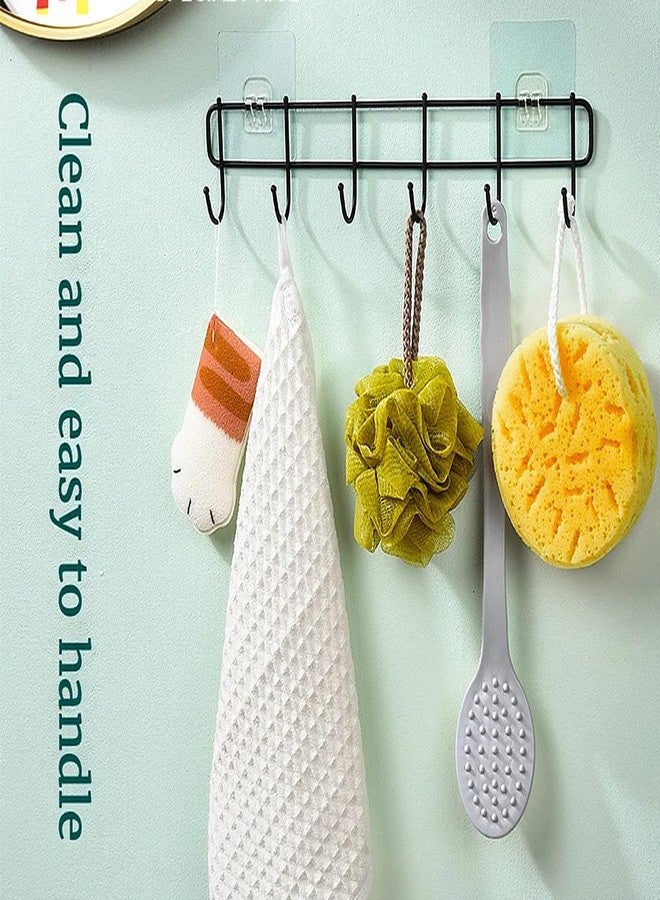 KYMIO Heavy Duty Adhesive Wall Hooks Rack | No Drill Multipurpose Kitchen & Bathroom Organizer | Strong Self Adhesive Hanging Hooks for Towels, Utensils, Clothes, Bags (Black, 6 Hooks) - Image 4