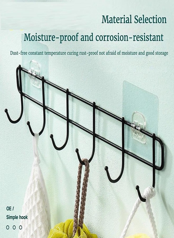 KYMIO Heavy Duty Adhesive Wall Hooks Rack | No Drill Multipurpose Kitchen & Bathroom Organizer | Strong Self Adhesive Hanging Hooks for Towels, Utensils, Clothes, Bags (Black, 6 Hooks) - Image 2