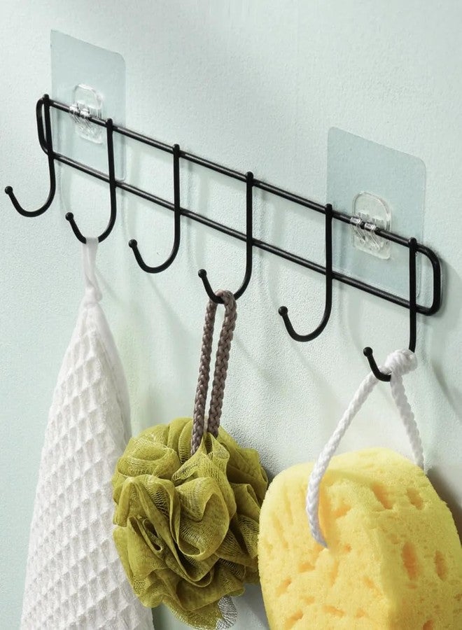 KYMIO Heavy Duty Adhesive Wall Hooks Rack | No Drill Multipurpose Kitchen & Bathroom Organizer | Strong Self Adhesive Hanging Hooks for Towels, Utensils, Clothes, Bags (Black, 6 Hooks) - Image 3