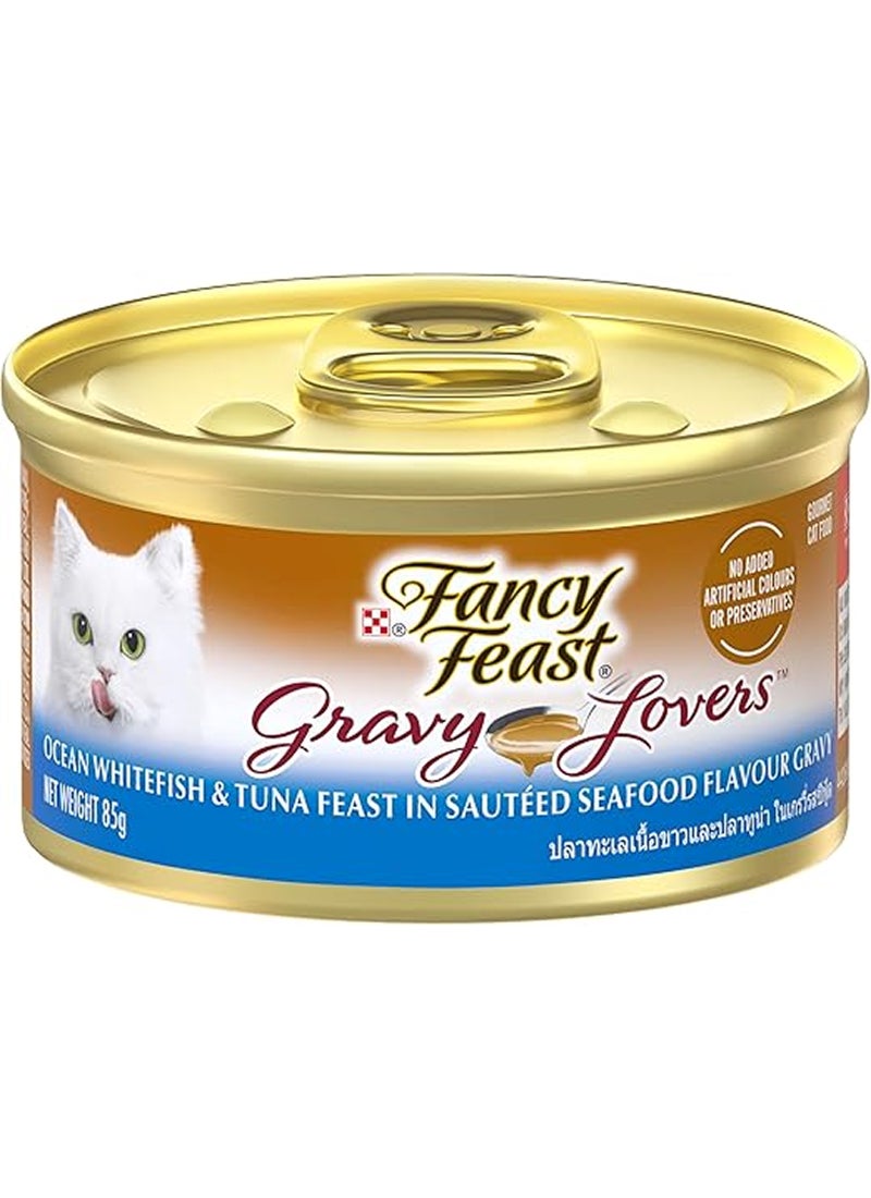 Fancy Feast طعام قطط رطب من فينسي فيست بيورينا بنكهة التونة مع صلصة 85 جرام (عبوة من 24) - Image 1