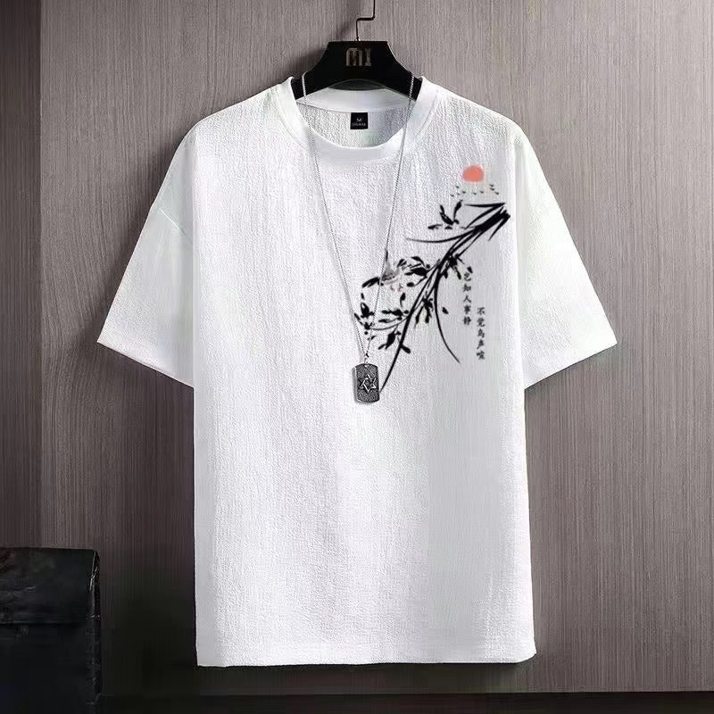 2025 New Ice Silk Short Sleeve Men's Summer Thin Ant T-shirt National Fashion Loose plus size Round Neck Half Sleeve T-shirt - Image 1