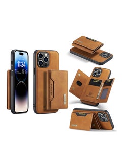 KASTWAVE Leather Wallet Phone Cases for iPhone 15 Pro Max, 6.7'' 2 in 1 Leather Phone Case Back Cover Magnetic Detachable with Trifold Wallet Card Holder Pocket Detachable Back Cover (Brown)  - Image 1