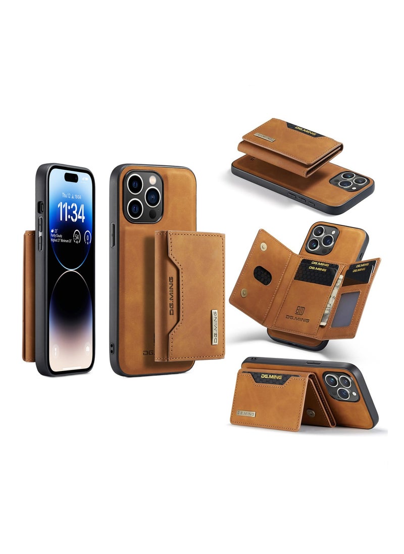 KASTWAVE - Leather Wallet Phone Cases for iPhone 15 Pro Max, 6.7'' 2 in 1 Leather Phone Case Back Cover Magnetic Detachable with Trifold Wallet Card Holder Pocket Detachable Back Cover (Brown) - Image 1