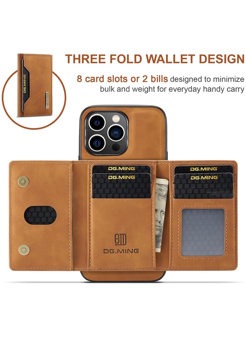 KASTWAVE - Leather Wallet Phone Cases for iPhone 15 Pro Max, 6.7'' 2 in 1 Leather Phone Case Back Cover Magnetic Detachable with Trifold Wallet Card Holder Pocket Detachable Back Cover (Brown) - Image 1