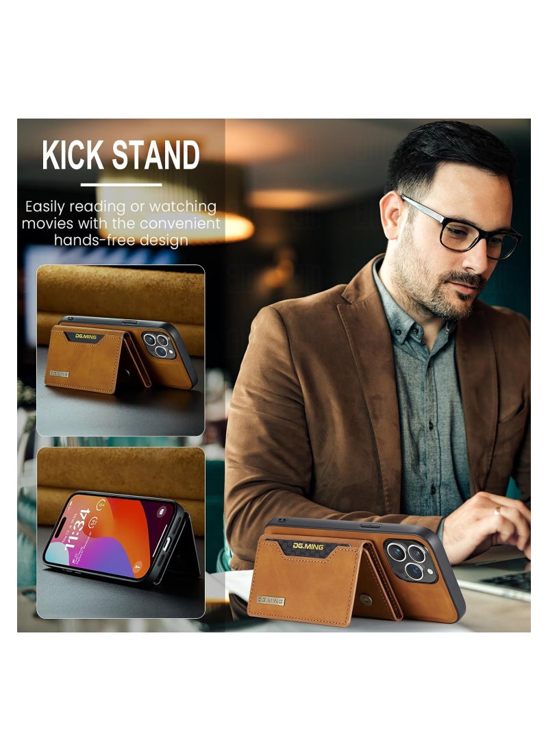 KASTWAVE - Leather Wallet Phone Cases for iPhone 15 Pro Max, 6.7'' 2 in 1 Leather Phone Case Back Cover Magnetic Detachable with Trifold Wallet Card Holder Pocket Detachable Back Cover (Brown) - Image 1