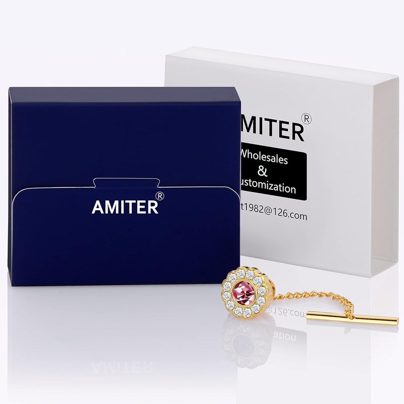 AMITER دبوس ربطة عنق كريستال/لؤلؤ مع سلسلة، دبوس ربطة عنق للرجال باللون الذهبي، دبوس لابيل لحفلات الزفاف، أعياد الميلاد، الذكرى السنوية، الحفلات - Image 4