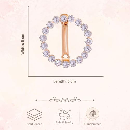 Accessher Rose Gold Round Hair Barettes | Crystal Hair Clip with Zircon Stones | Hair Accessories for Women & Girls Pack of 1 - Image 5