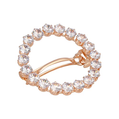 Accessher Rose Gold Round Hair Barettes | Crystal Hair Clip with Zircon Stones | Hair Accessories for Women & Girls Pack of 1 - Image 1