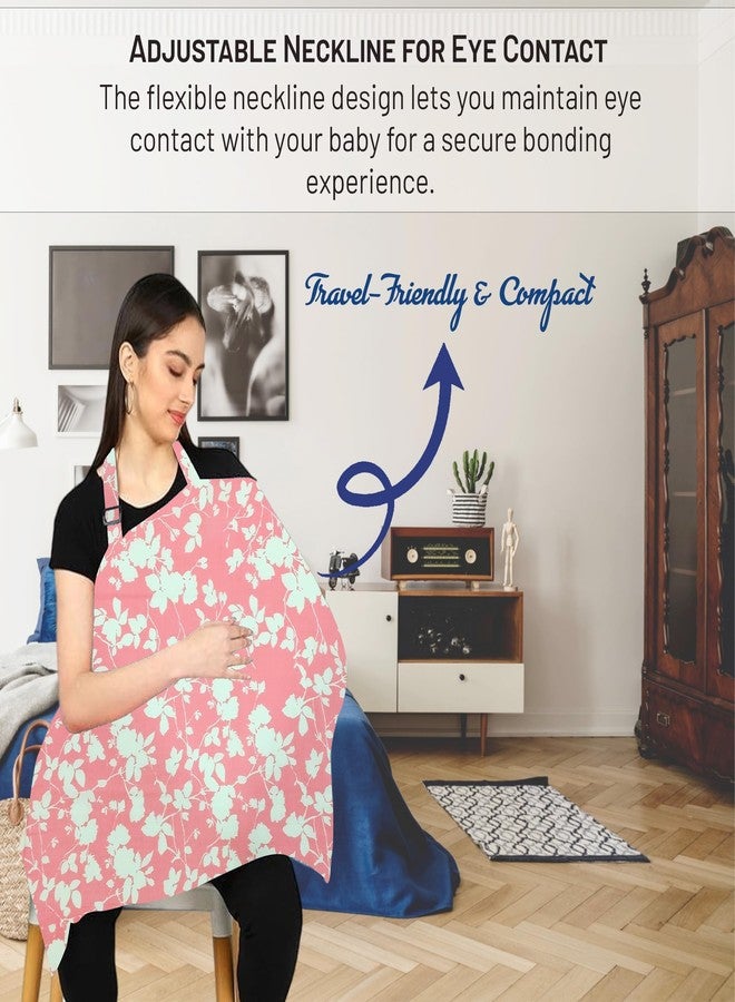 ZIKKU 100% Cotton Nursing Cover for Breastfeeding, Soft and Breathable, Feeding Apron/Cover for Nursing Moms, Lightweight and Comfortable Maternity Breastfeeding Cover with Mobile Pocket (Pink Flower) - Image 3