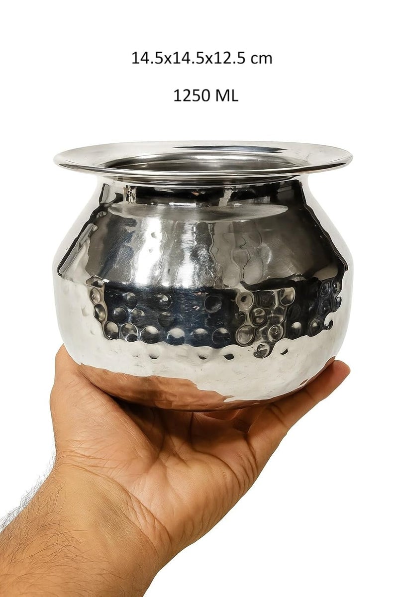Dynore Stainless Steel Dekchi/Pot with Hammered Design, Tableware & Serveware & Cookware for Home, Kitchen, Hotel & Restaurants, Capacity-1250 ML (1 Piece) - Image 2