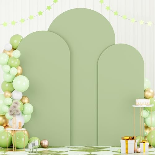 FOTSHARER Arch Cover Set of 3 Sage Green Wedding Arch Cover Spandex Fitted Arch Backdrop Cover for Arch Stand Chiara Arch Cover 4FT 5FT 6FT Spandex Arch Covers Stretchy Backdrop for Garland Arch Decor - Image 1