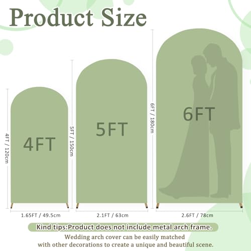 FOTSHARER Arch Cover Set of 3 Sage Green Wedding Arch Cover Spandex Fitted Arch Backdrop Cover for Arch Stand Chiara Arch Cover 4FT 5FT 6FT Spandex Arch Covers Stretchy Backdrop for Garland Arch Decor - Image 2