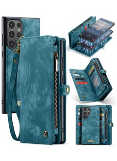 CaseMe For Samsung Galaxy S24 Ultra Wallet Case, Zipper Purse Folio Leather Wallet with Card Holder Wrist Strap, 2-in-1 Detachable Magnetic Shockproof Full Body Protective Back Cover  - Image 1