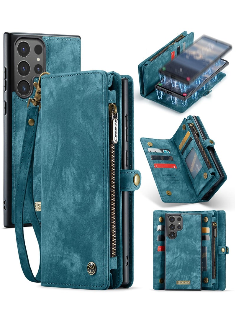 CaseMe For Samsung Galaxy S24 Ultra Wallet Case, Zipper Purse Folio Leather Wallet with Card Holder Wrist Strap, 2-in-1 Detachable Magnetic Shockproof Full Body Protective Back Cover  - Image 1