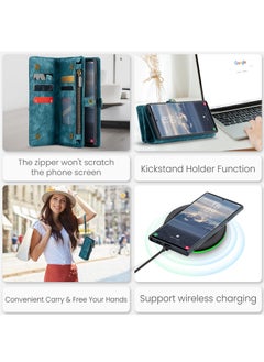 CaseMe For Samsung Galaxy S24 Ultra Wallet Case, Zipper Purse Folio Leather Wallet with Card Holder Wrist Strap, 2-in-1 Detachable Magnetic Shockproof Full Body Protective Back Cover  - Image 4