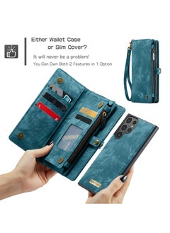 CaseMe For Samsung Galaxy S24 Ultra Wallet Case, Zipper Purse Folio Leather Wallet with Card Holder Wrist Strap, 2-in-1 Detachable Magnetic Shockproof Full Body Protective Back Cover  - Image 3
