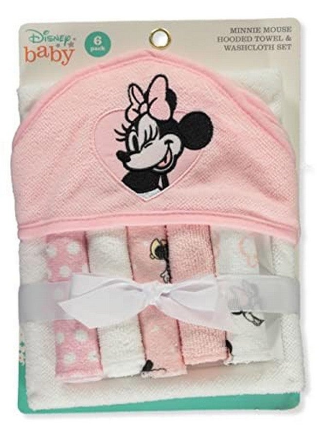 Cudlie Disney Baby Minnie Mouse Hooded Towel with 5 Piece Washcloth Set, Rosy Dream Print, GS71796 - Image 1
